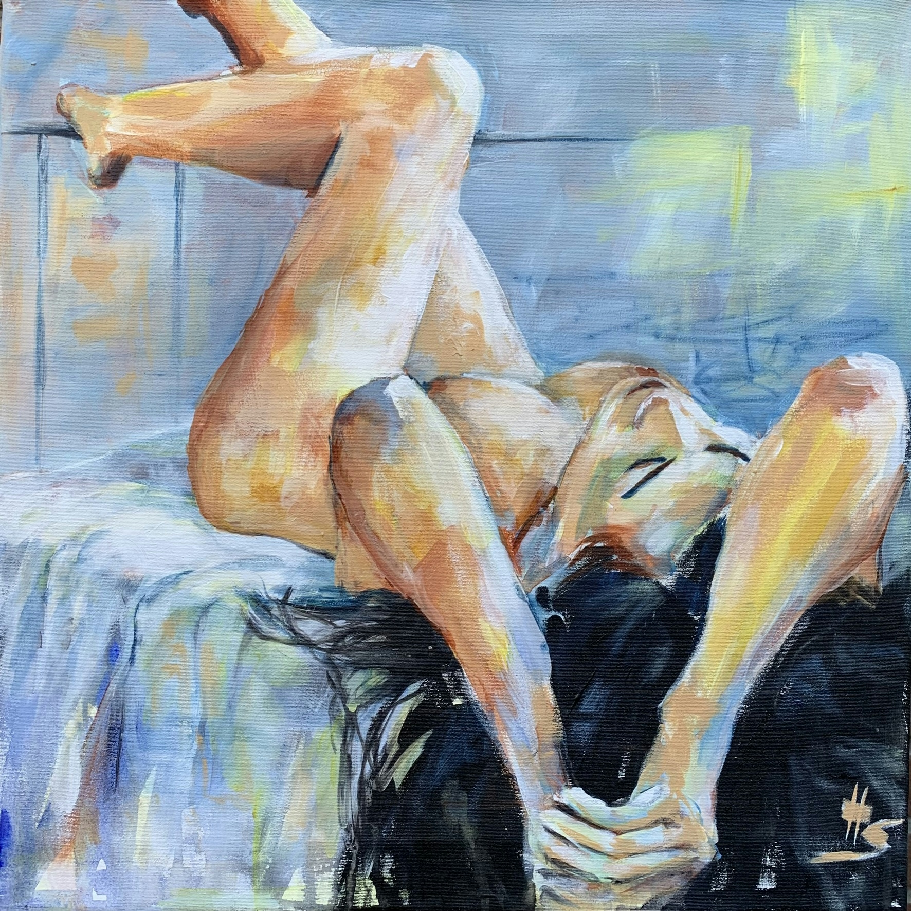 Nude artwork by Heike Schümann depicts a reclining woman
